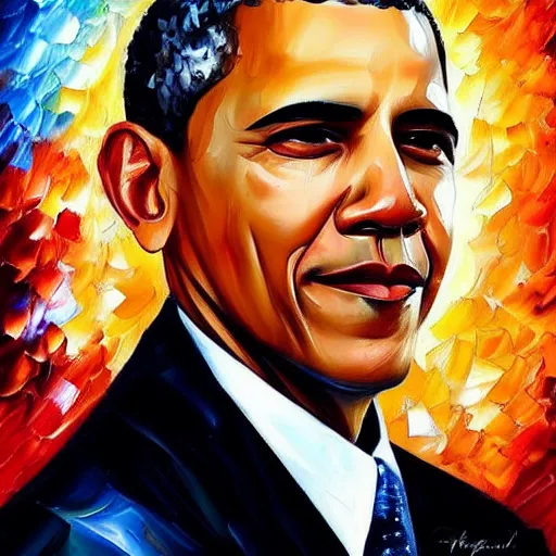 Image similar to beautiful leonid afremov portrait painting of barack obama. trending on artstation, 8k hq