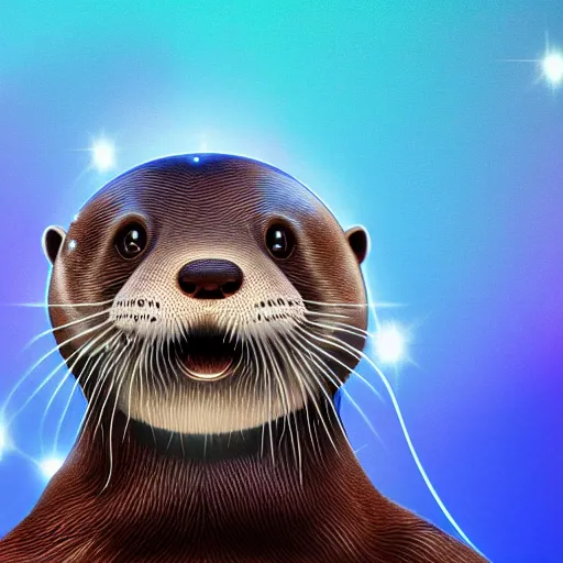 Prompt: a realistic portrait of an otter wearing a space helmet with space and nebula background, trending on artstation, ultra detail, photorealistic, fine detail, cgi, zbrush, global illumination, studio lighting