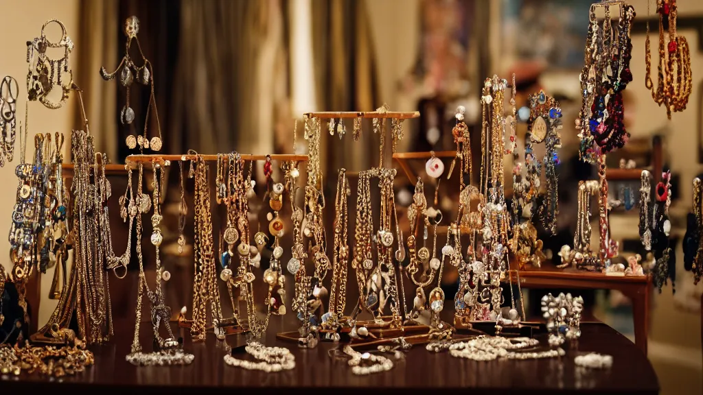 Prompt: a woman made of jewelry stands in the living room, film still from the movie directed by Denis Villeneuve with art direction by Salvador Dalí, wide lens, 4K, realistic