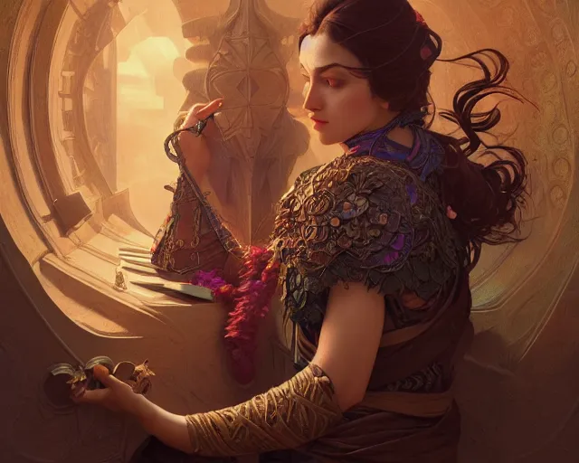 Prompt: photography of anni albers, deep focus, d & d, fantasy, intricate, elegant, highly detailed, digital painting, artstation, concept art, matte, sharp focus, illustration, hearthstone, art by artgerm and greg rutkowski and alphonse mucha