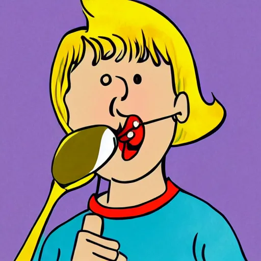 Image similar to happy boy holding a spoon on his nose, illustration,, high detail, cheerful colours