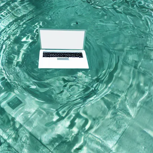 Prompt: a computer in water