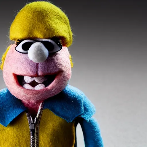 Image similar to jesse pinkman as a muppet. highly detailed felt. hyper real photo. 4 k.