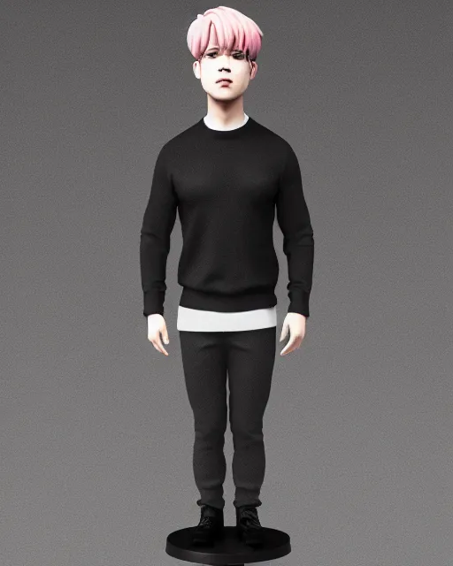 Image similar to full body 3d render of Park Jimin as a bobble head, studio lighting, white background, blender, trending on artstation, 8k, highly detailed , intricate details