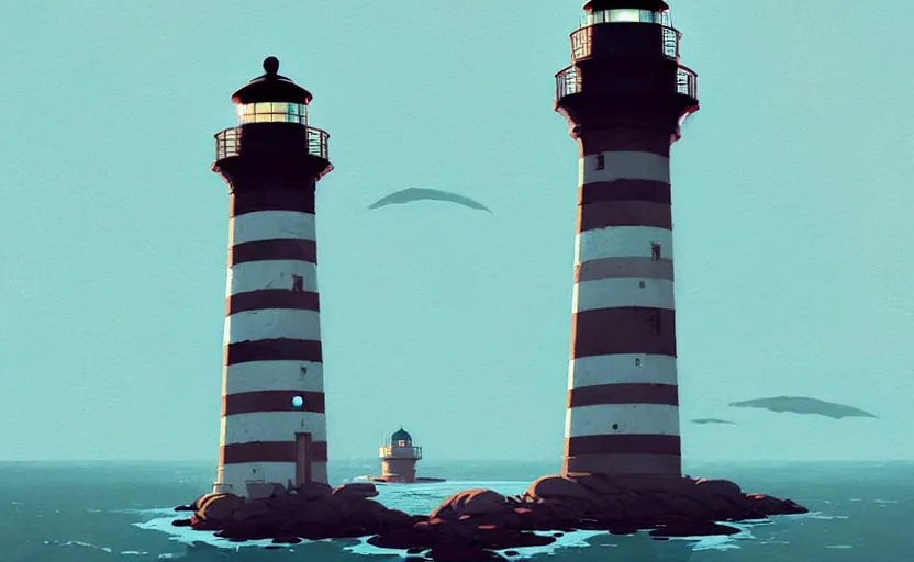 Image similar to celtic naturepunk lighthouse by atey ghailan, by greg rutkowski, by greg tocchini, by james gilleard, by joe fenton, by kaethe butcher, dynamic lighting, gradient light blue, brown, blonde cream and white color scheme, grunge aesthetic