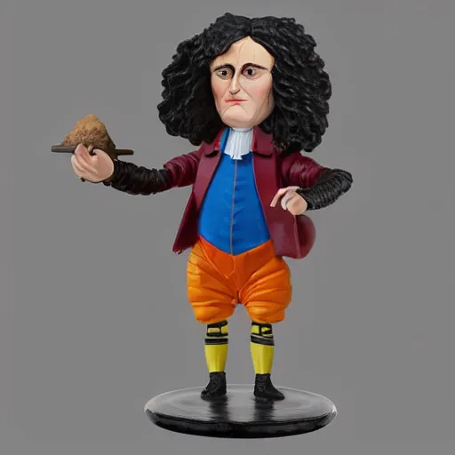 Image similar to 1 7 th century isaac newton wearing a wig stop motion vinyl action figure, plastic, toy, butcher billy style