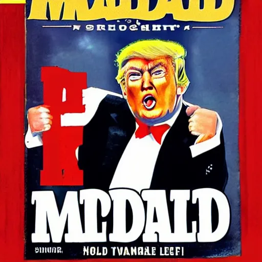 Prompt: Donald Trump on the cover of MAD MAGAZINE art stly Al Gaffee