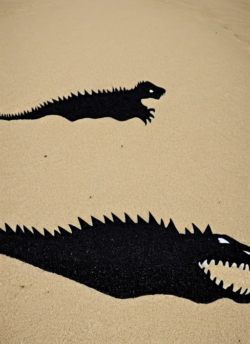 Prompt: godzilla as a banana on the sand of a beach