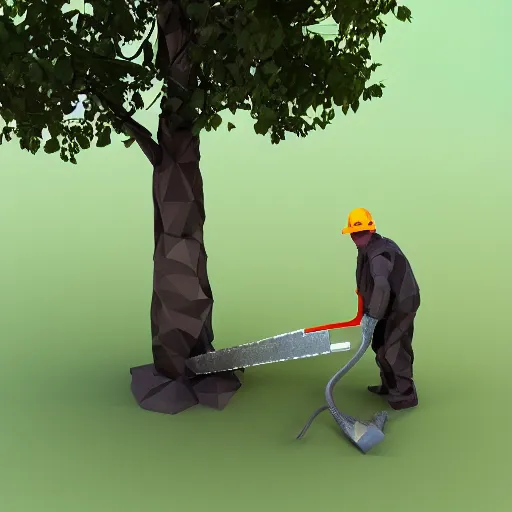 Prompt: 3d low poly render of bloody tree trimmers