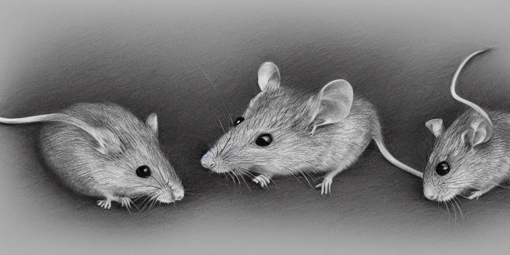 Prompt: a beautiful pencil drawing of exactly two!!! mice; masterpiece; extremely highly detailed; ultra-realistic; trending on artstation