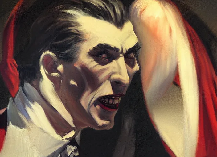 Image similar to a highly detailed beautiful portrait of dracula, by gregory manchess, james gurney, james jean