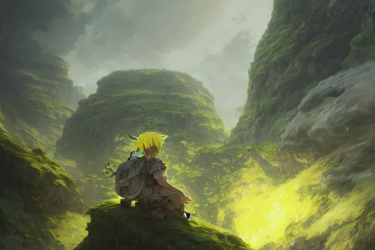 Prompt: made in abyss concept art riko reg yellow hair green eyes pith helmet wlop James Jean Marc Simonetti Ruan Jia and Mandy Jurgens and Artgerm and William-Adolphe Bouguerea greg rutkowski Gustave Dore trending on artstation pixiv hyperdetailed Unreal Engine 4k 8k ultra HD