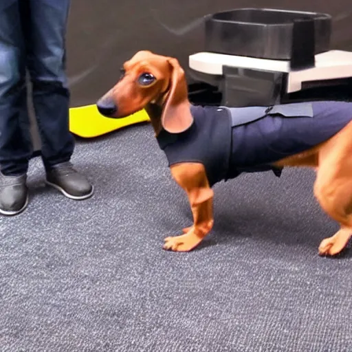 Image similar to dachshund dog wearing vr headset and htc vive trackers recording motion capture