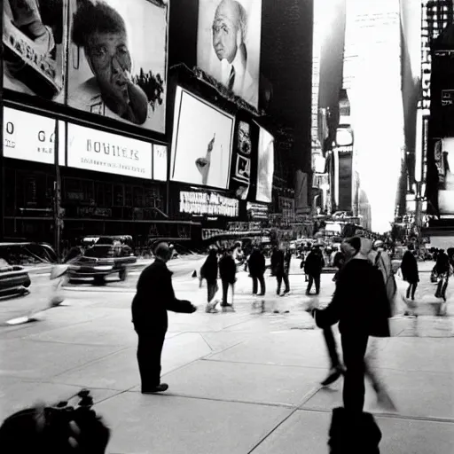 Image similar to photorealistic photos nick ut and eddie adams and margaret bourke and yousuf karshs and alfred eisenstaedt, smooth, sharp details, 5 k extremely detailed, aesthetic / tribe in time square