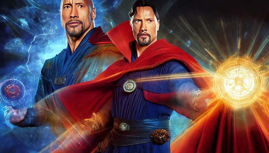 Image similar to dwayne johnson as the doctor strange, photorealistic photo,