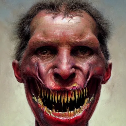 Image similar to a portrait of маргарита симоньян, flesh eating worms, macabre, horror saw teeth, horror rotten teeth, by donato giancola and greg rutkowski and wayne barlow and zdzisław beksinski, realistic face, visible face, digital art, artstation, symmetry
