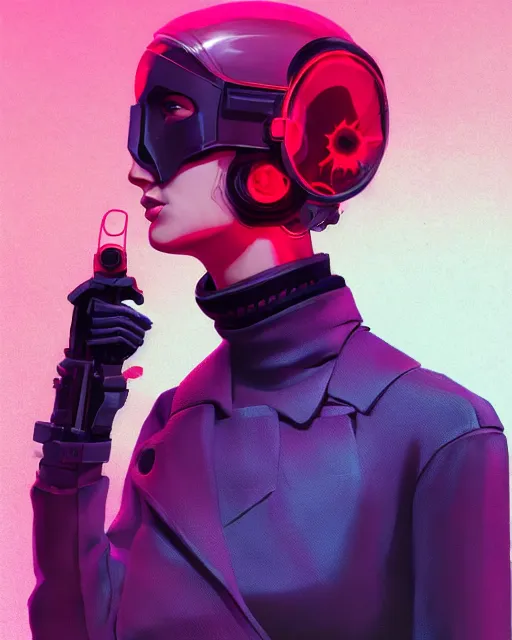 Prompt: highly detailed profile of androgynous girl, blade runner 2 0 4 9, scorched earth, cassette futurism, modular synthesizer helmet, the grand budapest hotel, glow, digital art, artstation, pop art, by hsiao - ron cheng and artgerm