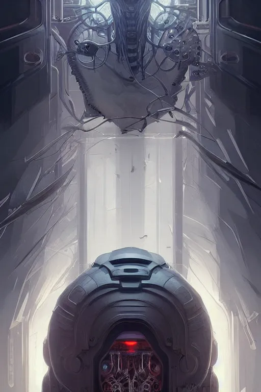 Prompt: professional concept art symmetrical portrait of a ominous floating!! mechanical terrifying!! species thing in a dark room by artgerm and greg rutkowski. an intricate, elegant, highly detailed digital painting, concept art, smooth, sharp focus, illustration, in the style of cam sykes.