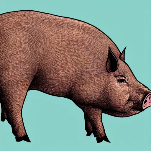 Image similar to side view of a large pig wearing a crown anime thick lines