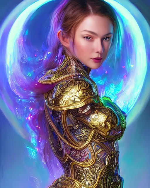 Prompt: a beautiful woman wearing shiny plastic armor inside an ornate bottle of iridescent liquid, alchemy, intricate, bloom, detailed, volumetric lighting, sharp focus, photorealism, digital painting, highly detailed, concept art, by by artgerm and wlop