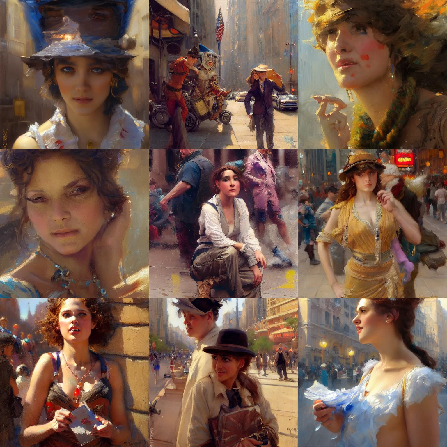 Prompt: street performer in 2 0 3 5, female, highly detailed oil on watercolor by gaston bussiere, craig mullins, j. c. leyendecker 8 k