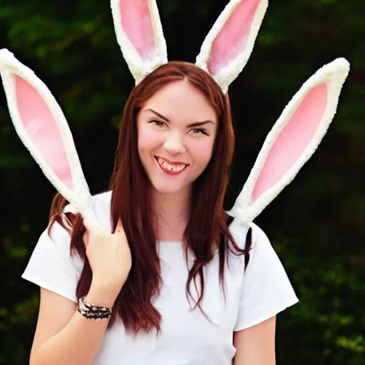 Prompt: bunny ears on a person