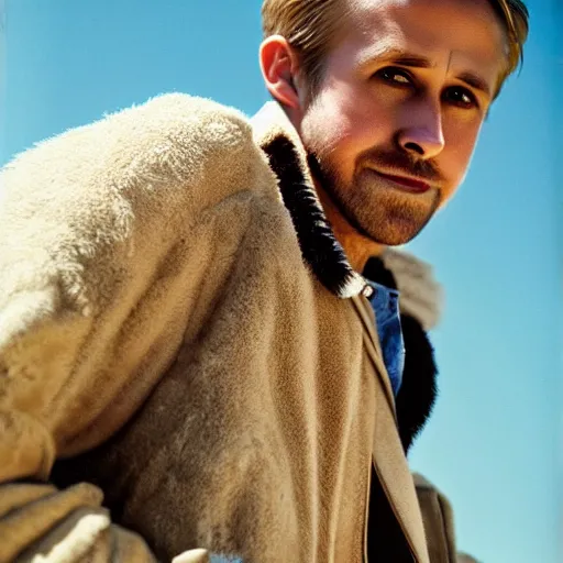 Image similar to closeup portrait of a ryan gosling in a goose suit, natural light, sharp, detailed face, magazine, press, photo, steve mccurry, david lazar, canon, nikon, focus