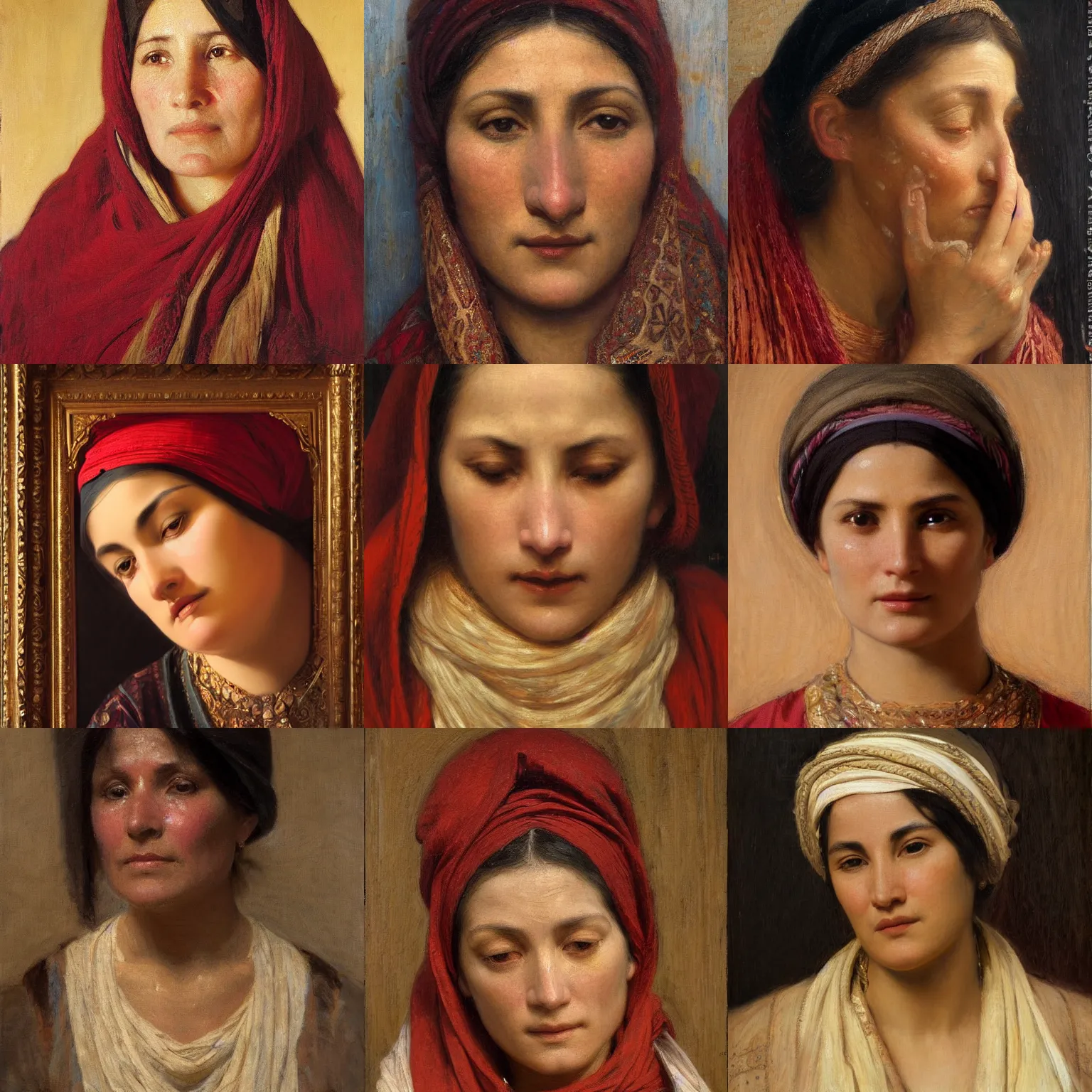 Prompt: orientalism face detail of a woman with cold, runny nose by edwin longsden long and theodore ralli and nasreddine dinet and adam styka, masterful intricate art. oil on canvas, excellent lighting, high detail 8 k