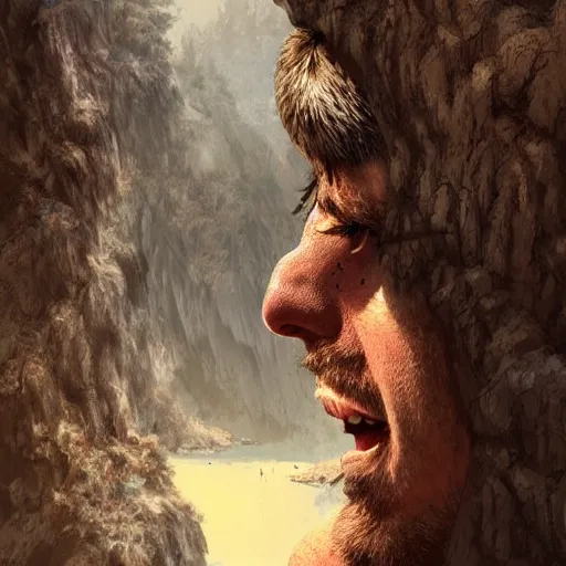 Prompt: Mrbeast as a cave man , digital art , hyperdetailed , trending on artstation , matte painting , CGSociety , pinterest