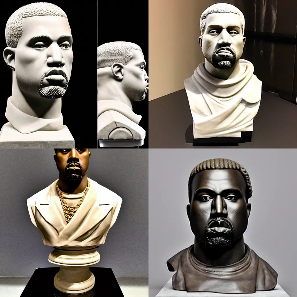 Prompt: marble bust of kanye west