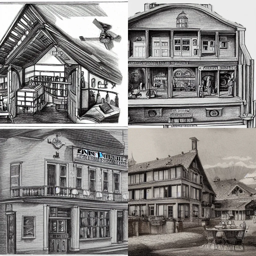Prompt: a cutaway drawing of an inn