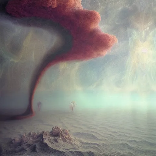 Image similar to a hyper realistic photograph of my hopes floating through a surreal landscape of fears by agostino arrivabene, psychedelic digital art photoreal, fractal, golden ratio, inter dimensional - w 7 6 8