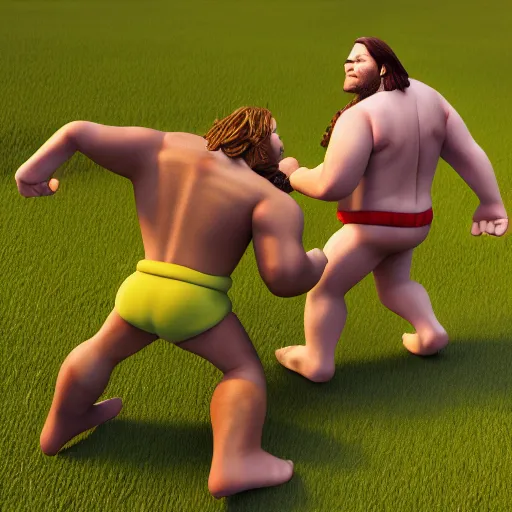 Image similar to muscular jesus fighting muscular shrek, highly detailed, high quality, hd, 4 k, 8 k, canon 3 0 0 mm, professional photographer, 4 0 mp, lifelike, top - rated, award winning, realistic, sharp, no blur, edited, corrected, trending