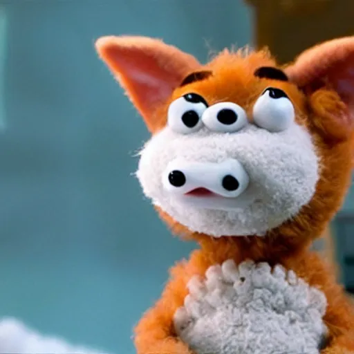 Prompt: a movie still of a ginger cat in shaun the sheep.