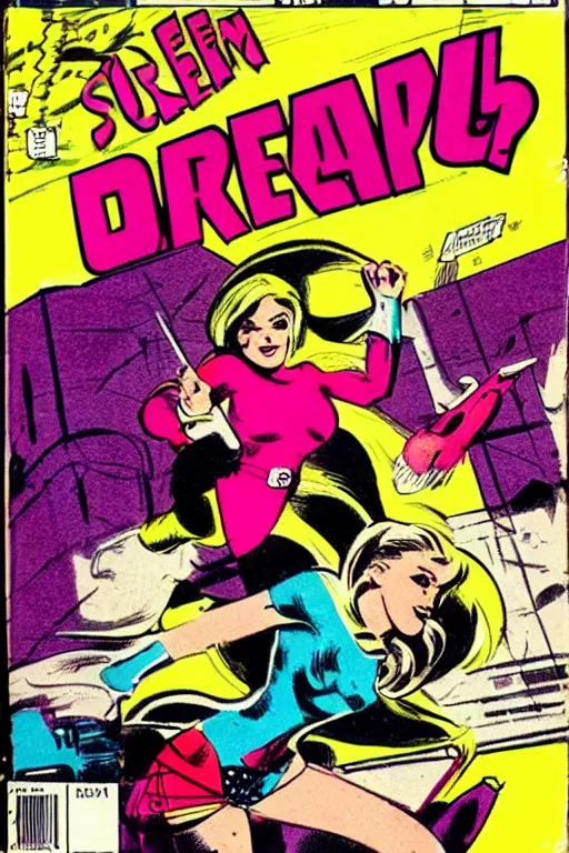 Image similar to !dream super hero girl drawn by Jack Kirby, vintage 70s comic cover