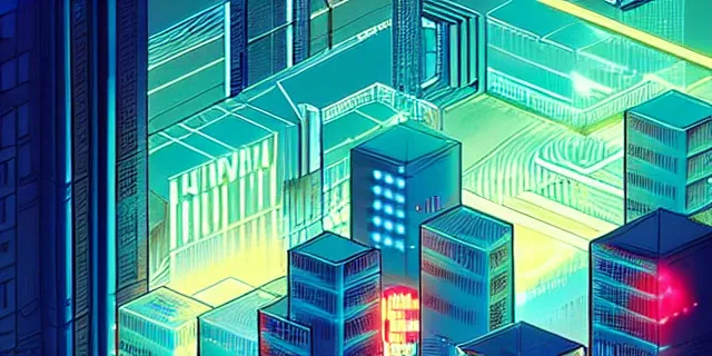 Prompt: large glowing cubes floating in the middle of a cyberpunk tokyo 2 0 9 9 city, in the art style of dan mumford and marc simonetii, atmospheric lighting, intricate, volumetric lighting, beautiful, sharp focus, ultra detailed