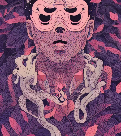 Prompt: portrait, nightmare anomalies, leaves with koi by miyazaki, violet and pink and white palette, illustration, kenneth blom, mental alchemy, james jean, pablo amaringo, naudline pierre, contemporary art, hyper detailed