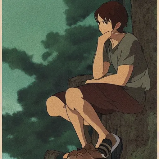 Prompt: The Thinker, by Studio Ghibli