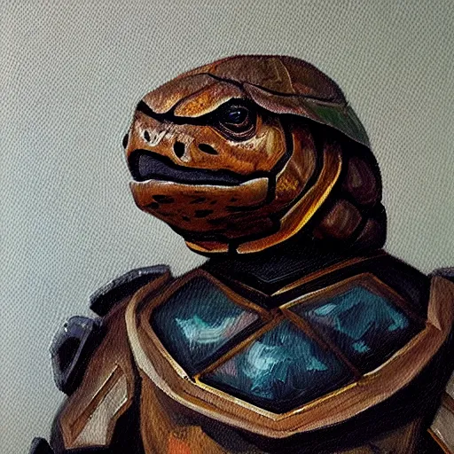 Image similar to an oil painting of a tortoise paladin