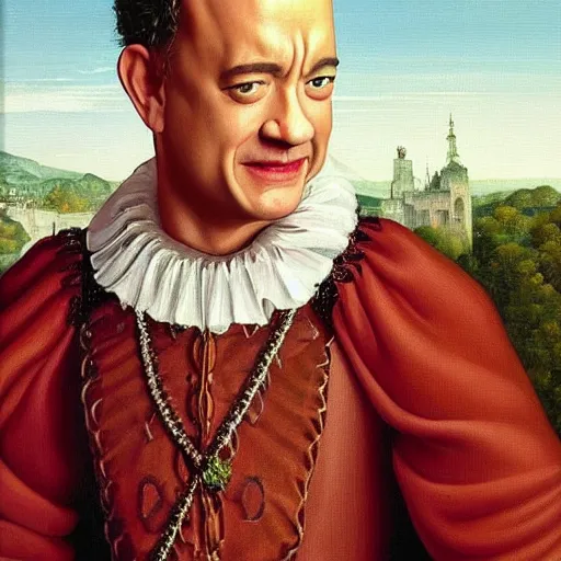 a stunning jacobean portrait of tom hanks, oil on Stable Diffusion