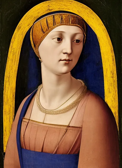 Image similar to portrait of young woman in renaissance dress and renaissance headdress, art by giotto