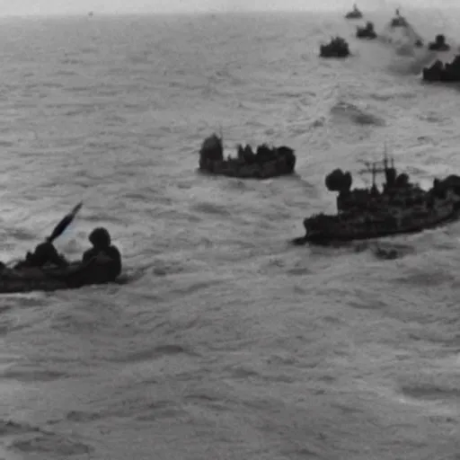 Image similar to go pro footage of d - day invasion, violent, blood, realistic