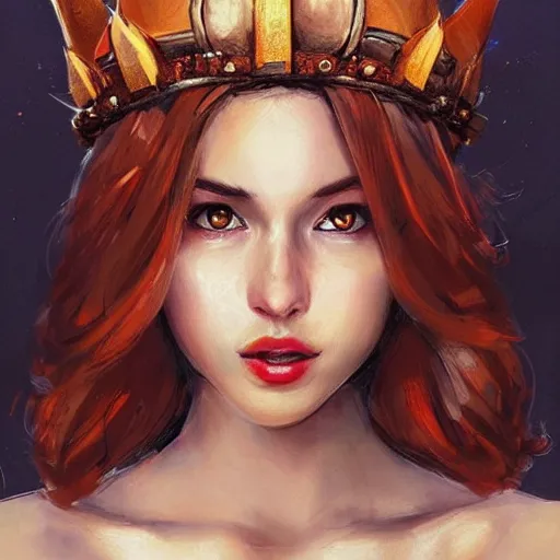 Prompt: super mario as an attractive young smiling woman wearing a mushroom crown, face portrait, hd shot, digital portrait, beautiful, fantasy art, artstation, comic style, by artgerm, guy denning, jakub rozalski, magali villeneuve and charlie bowater