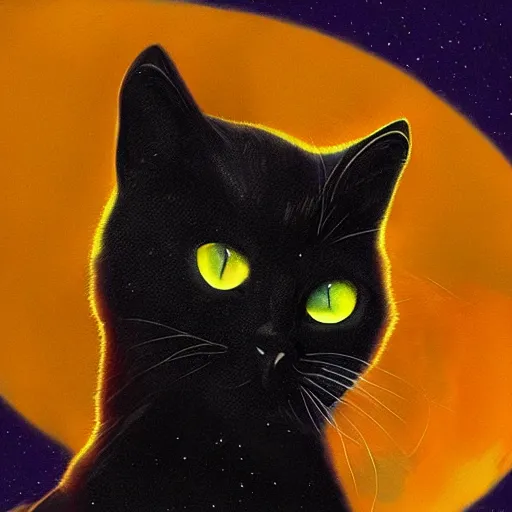 Image similar to black cat, cosmic background, artstation, matte painting