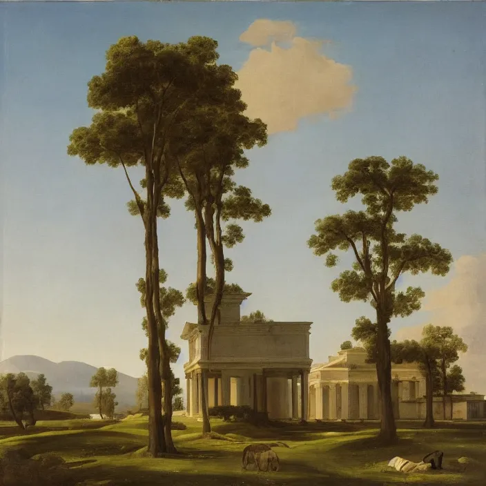 Prompt: a building in a serene landscape, neoclassicism art