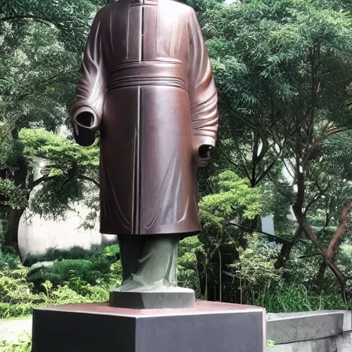 Image similar to photo of the statue of harmony as an asian in china, copper cladding