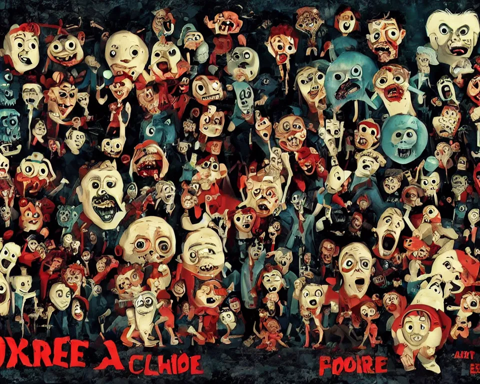 Image similar to a horror movie poster featuring сhip and dale cartoon characters