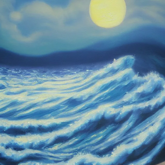 Prompt: waves in moonlight, oil painting