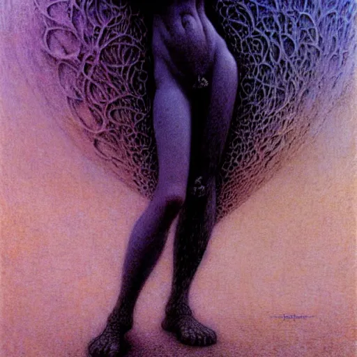 Image similar to cute young vampire tomboy girl with short short short dark hairs on lovecraftian planet by jean delville by luis royo and wayne barlowe, beksinski