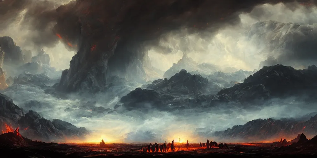 Prompt: fifth circle of hell, dante's inferno, landscape, cinematic, dramatic, very detailed, far horizon, by eugene delacroix, artstation, jessica rossier, octane render, vivid, stormy sky